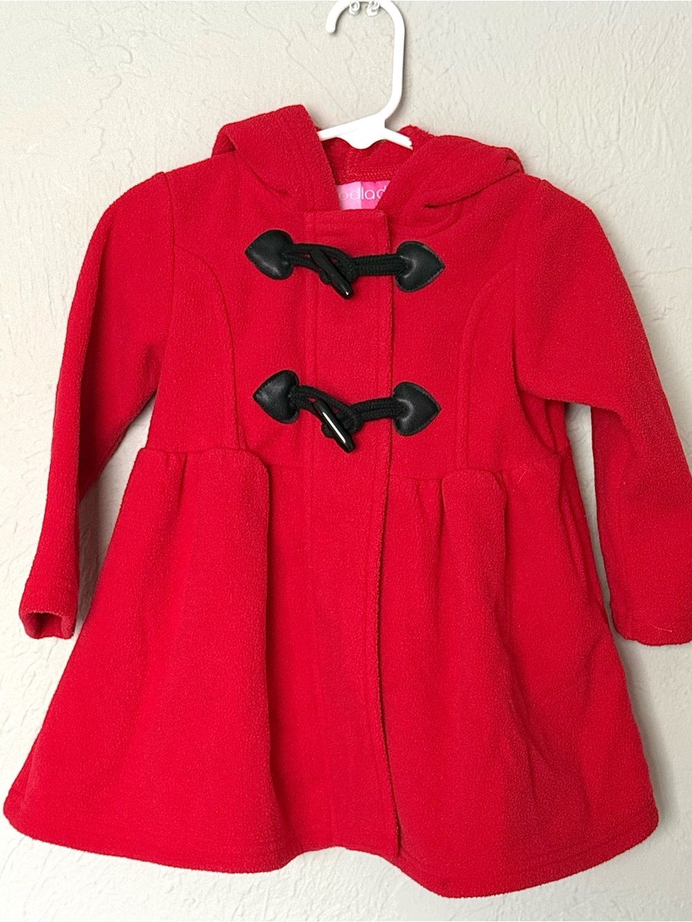 Girls' Red Hooded Toggle Coat
